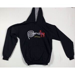 Peru Hoodie Kids Size Small Black Sweatshirt Colorful Llama Peruvian Logo